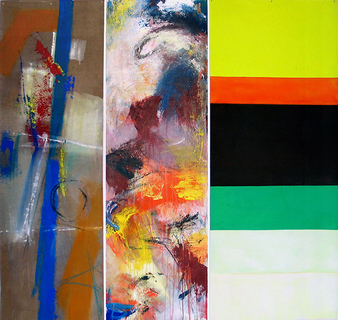 triptyque, 204,4cm x 216cm, acrylique, fusain & crayons aquarelle sur toile marouflée, 2007