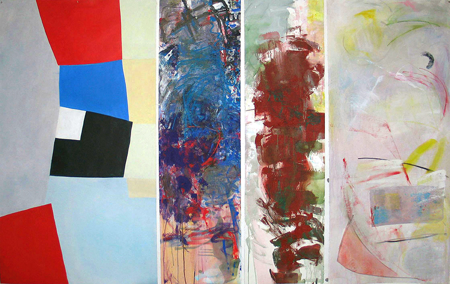 quadriptyque, 152,1cm x 243cm, acrylique, fusain & crayons aquarelle sur toile marouflée, 2006