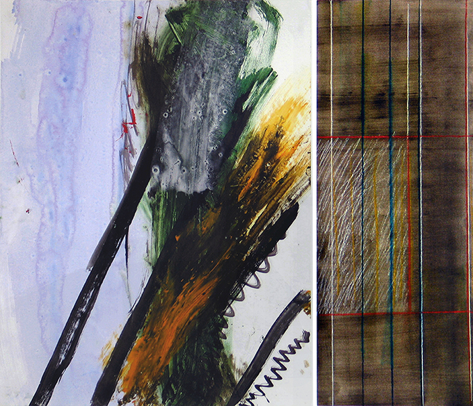 diptyque, 64,5cm x 75,3cm, acrylique, encre & crayons aquarelle sur papier, 2001, collection particulière
