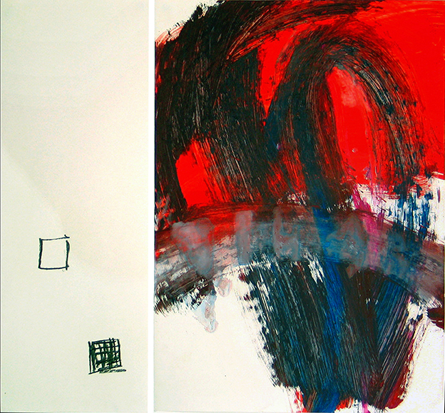 diptyque, 70cm x 75,8cm, acrylique & crayons sur papier, 2002